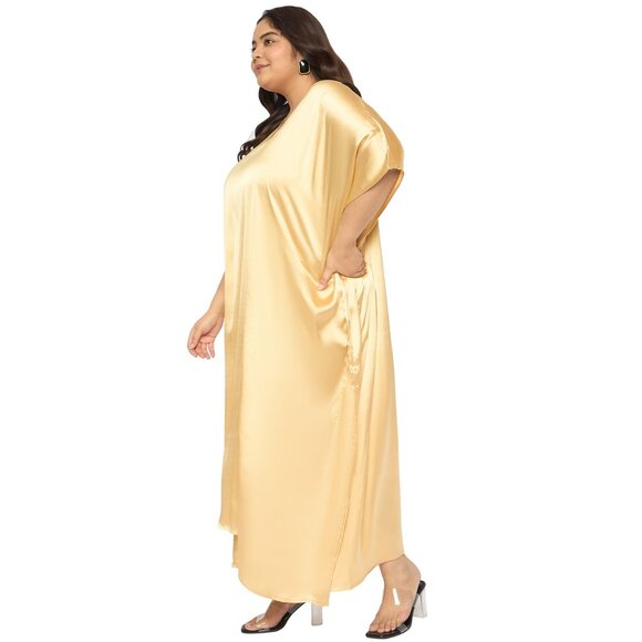 Gypsie Blu Women Satin Solid Kaftan Dress Plus Size Maxi Dresses for Casual Gown - Picture 4 of 6